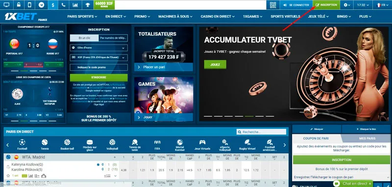 L'inscription sur 1xbet
